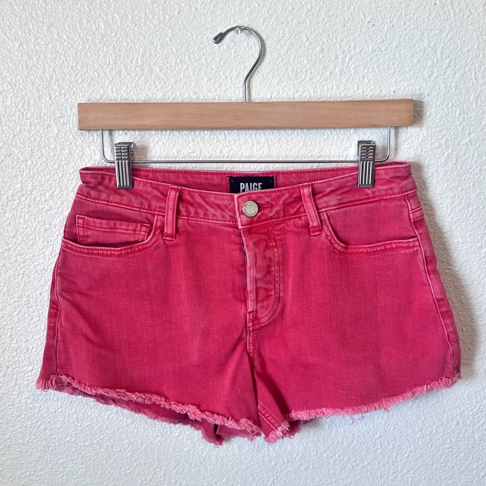Paige Emmitt Cut Off Jean Shorts Tomato Red Size 25